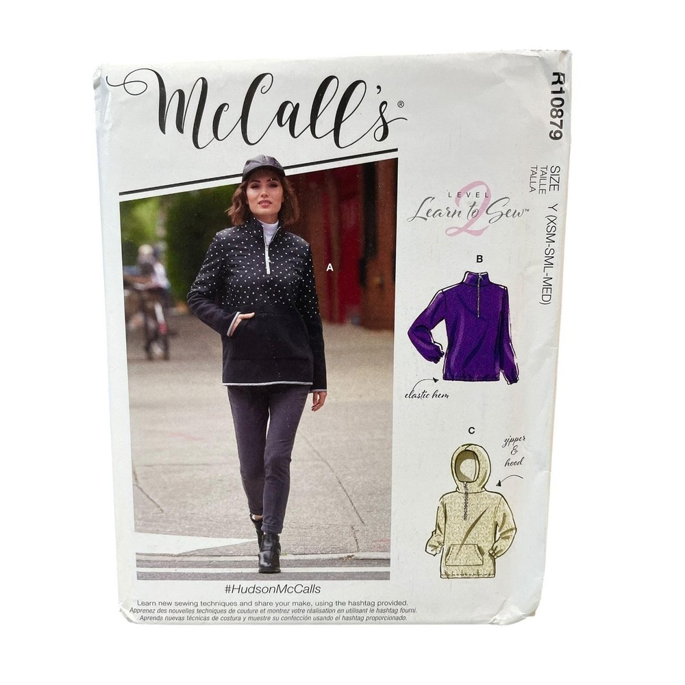 McCall's Sewing Pattern R10879 Misses XS-M White Fleece Top Hoodie Half-Zip